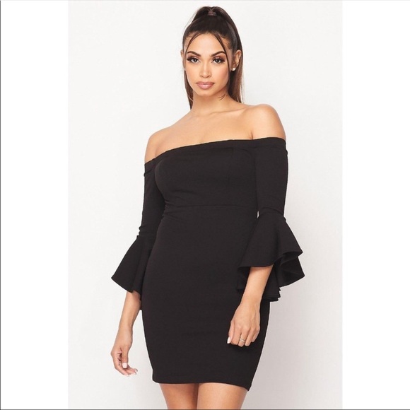 Teeze Me Ruffle Sleeve Off the Shoulder Dress Trumpet Sleeve - Picture 1 of 5